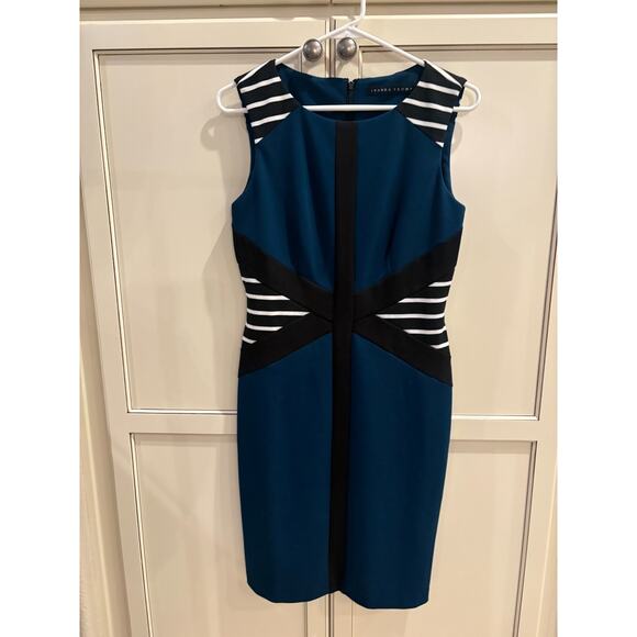 Ivanka Trump Teal Black Sheath Dress Size 6 - Picture 3 of 6